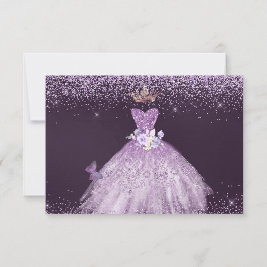 Invitation Quinceanera Enregistrer la date Dusty Purple Gown  (Dos)