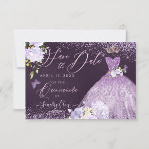 Invitation Quinceanera Enregistrer la date Dusty Purple Gown 