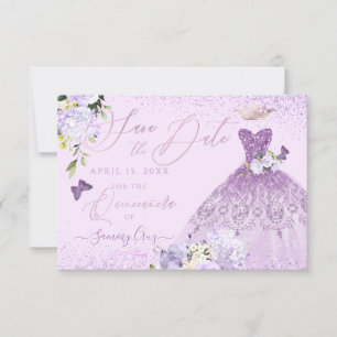Invitation Quinceanera Enregistrer la date Dusty Purple Gown 