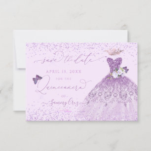 Invitation Quinceanera Enregistrer la date Dusty Purple Gown 