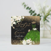 Invitation Quinceanera Enregistrer la date Green Faux Parties (Debout devant)