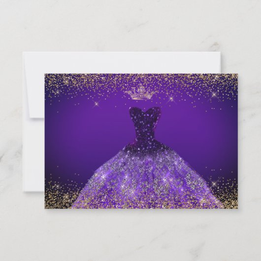 Invitation Quinceanera Enregistrer la date Purple Gliter Gown (Dos)