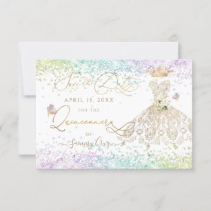 Invitation Quinceanera Enregistrer la date Robe d'or blanc In