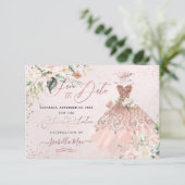 Invitation Quinceanera Enregistrer la date Rose Gold Sweet 16 (Debout devant)