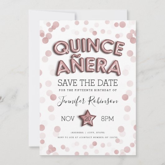 Invitation Quinceañera Enregistrer La Date Rose Parties scint (Devant)