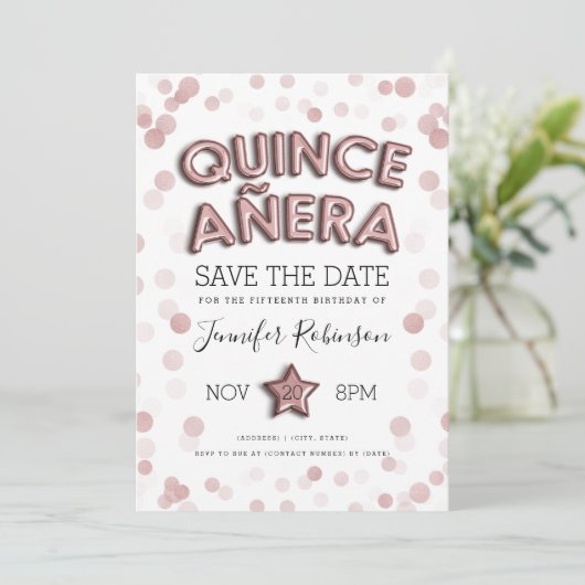 Invitation Quinceañera Enregistrer La Date Rose Parties scint (Debout devant)