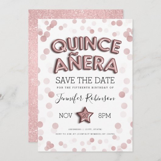 Invitation Quinceañera Enregistrer La Date Rose Parties scint (Devant / Derrière)