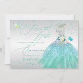 Invitation Quinceanera Enregistrer la date Turquoise Argent (Devant)