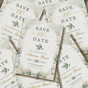 Invitation Quinceanera Enregistrer la Date Végétation Or Euca