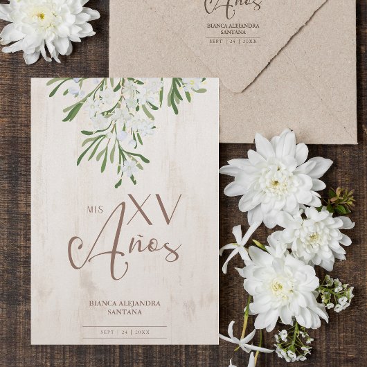 Invitation Quinceañera Espagnol Chic Rustique Branches Botani