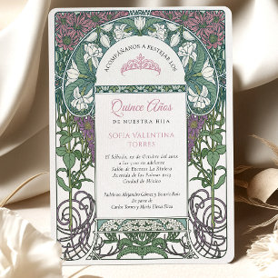 Invitation Quinceañera Espagnol Rose Té Bleu Rose