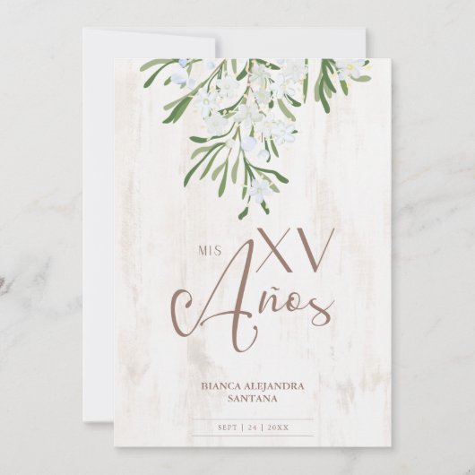 Invitation Quinceañera Espagnol Rustique Chic Branches Botani (Devant)