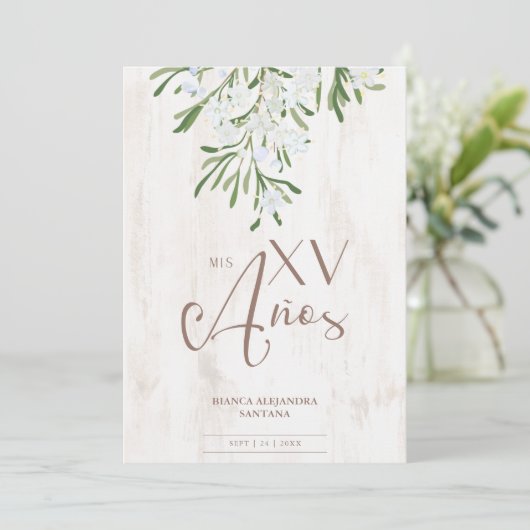 Invitation Quinceañera Espagnol Rustique Chic Branches Botani (Debout devant)