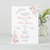 Invitation Quinceanera espagnole Floral rose (Debout devant)