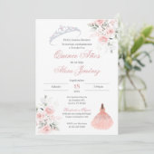 Invitation Quinceanera espagnole Floral rose (Debout devant)