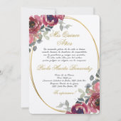 Invitation Quinceanera espagnole florale bordeaux (Devant)