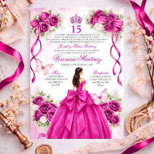 Invitation Quinceañera espagnole Fuchsia Magenta 15 Ans Flora