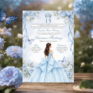 Invitation Quinceañera Espagnole Poussiéreux Bleu 15 Ans Prin