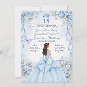 Invitation Quinceañera Espagnole Poussiéreux Bleu 15 Ans Prin
