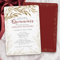 Quinceanera et feuilles rouges et dorées de luxe d