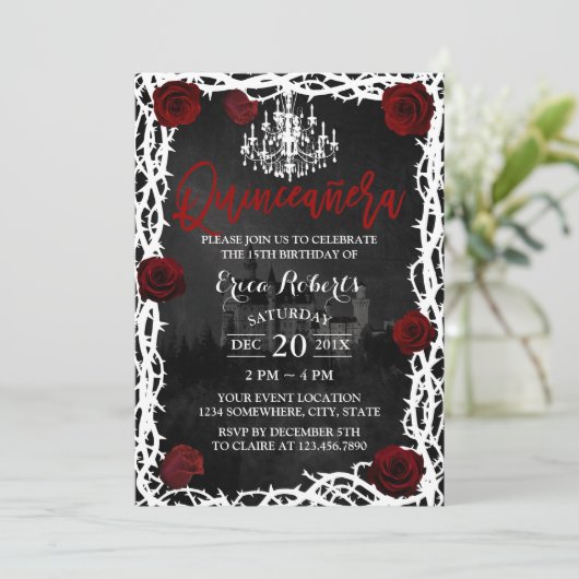 Invitation Quinceanera Fairytale Castle Rose & Thorn Princess (Debout devant)