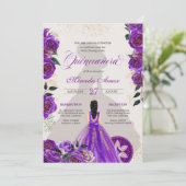 Invitation Quinceanera Fancy Charro violet Rose occidental  (Debout devant)