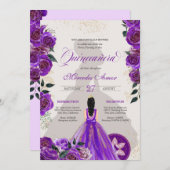 Invitation Quinceanera Fancy Charro violet Rose occidental  (Devant / Derrière)
