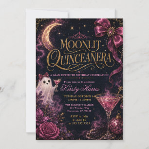 Invitation Quinceanera Fantôme Rose au Clair de Lune