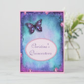 Invitation Quinceañera Faux Parties scintillant, Papillon, Ro (Debout devant)