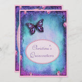 Invitation Quinceañera Faux Parties scintillant, Papillon, Ro (Devant / Derrière)