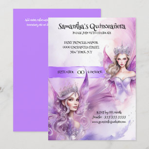 Invitation Quinceañera fée princesse violet whimsical filles