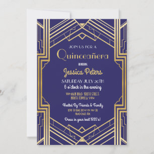 Invitation Quinceanera Fête Anniversaire Gatsby Art Déco Invi