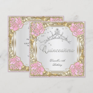 Invitation Quinceanera Fête d'anniversaire 15 ans Blanc Rose