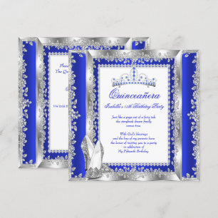 Invitation Quinceanera Fête d'anniversaire 15 ans Bleu royal 