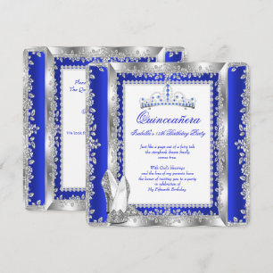 Invitation Quinceanera Fête d'anniversaire 15 ans Bleu royal 