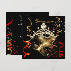 Invitation Quinceanera Fête d'anniversaire 15 ans Masque Roug