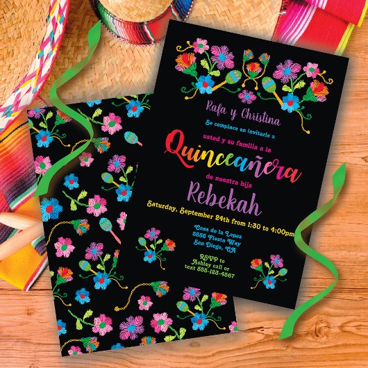 Invitation Quinceañera fête d'anniversaire avec broderie
