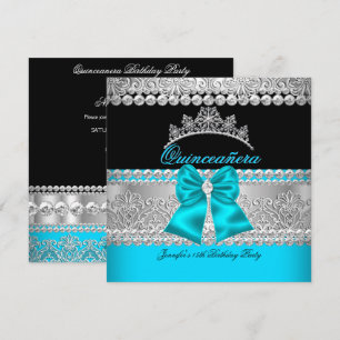 Invitation Quinceañera Fête d'anniversaire dentelle bleue aqu