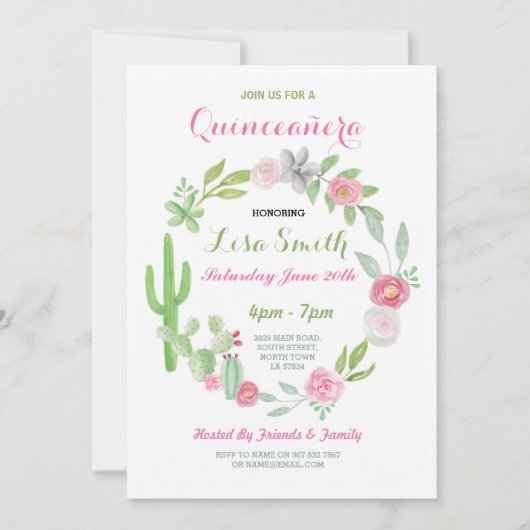 Invitation Quinceanera fête d'anniversaire Fiesta Cactus Invi (Devant)
