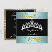 Invitation Quinceañera fête d'anniversaire Gold Bijoux turquo (Devant / Derrière)
