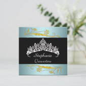 Invitation Quinceañera fête d'anniversaire Gold Bijoux turquo (Debout devant)