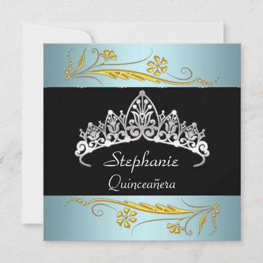 Invitation Quinceañera fête d'anniversaire Gold Bijoux turquo (Devant)