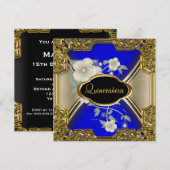 Invitation Quinceañera fête d'anniversaire Gold Black blue (Devant / Derrière)