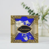 Invitation Quinceañera fête d'anniversaire Gold Black blue (Debout devant)