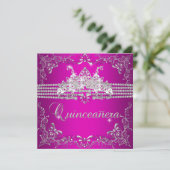 Invitation Quinceanera fête d'anniversaire Hot rose Silver Ti (Debout devant)