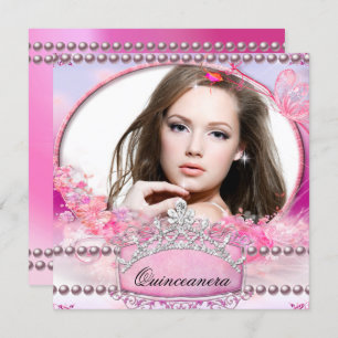 Invitation Quinceanera fête d'anniversaire rose blanc photo f