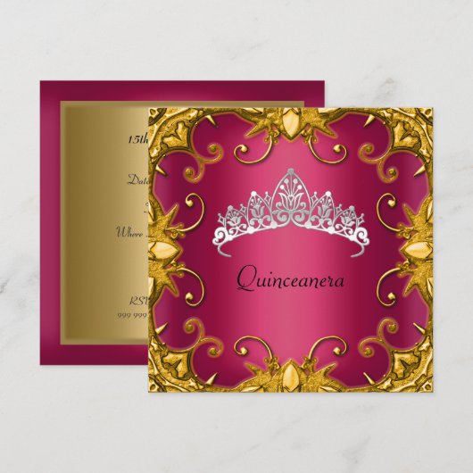 Invitation Quinceanera fête d'anniversaire Rouge or blanc Tia (Devant / Derrière)