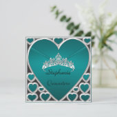 Invitation Quinceañera fête d'anniversaire Turquoise (Debout devant)