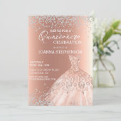 Invitation Quinceanera Fête de la Quinceanera Robe Diamants (Debout devant)