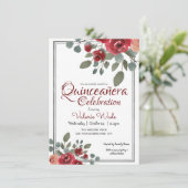 Invitation Quinceañera Fête de l'aquarelle Rose Floral (Debout devant)